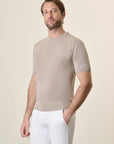Beige Rice Grain Crepe Cotton T-Shirt