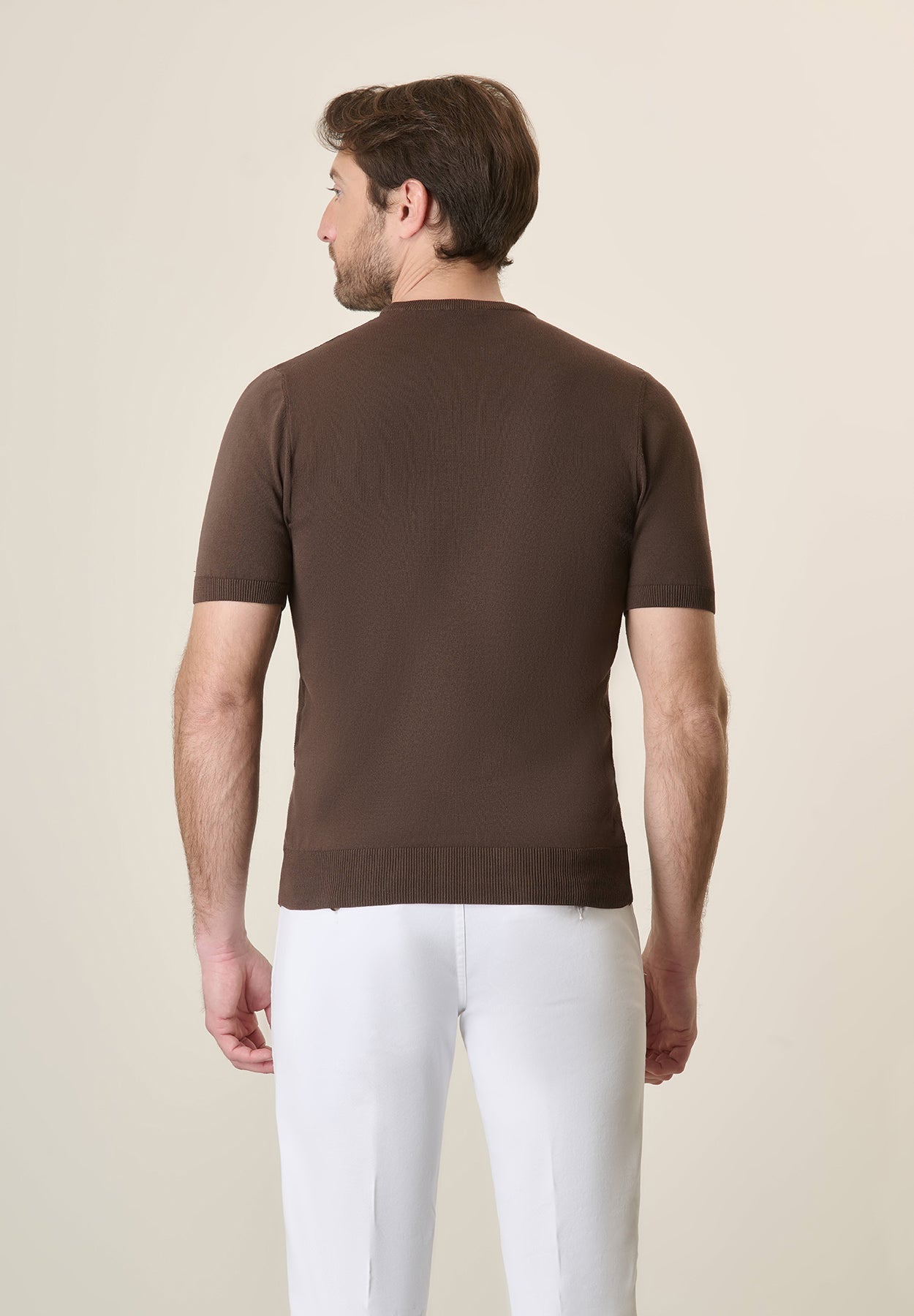 Dark Brown Rice Grain Crepe Cotton T-Shirt