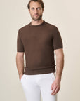 Dark Brown Rice Grain Crepe Cotton T-Shirt