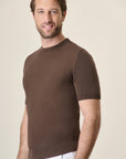 Dark Brown Rice Grain Crepe Cotton T-Shirt