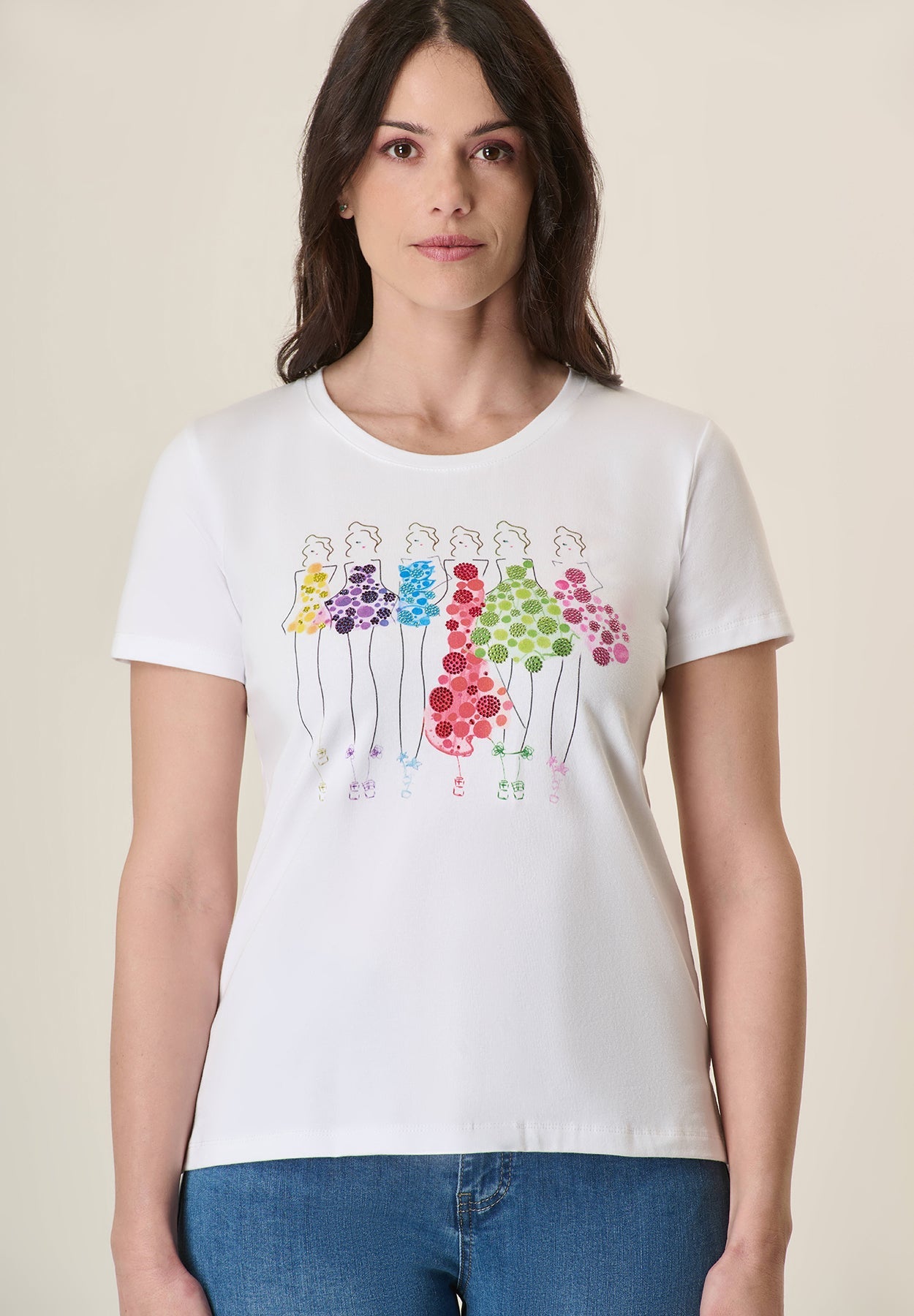 White T-Shirt With Balloon Print And Stretch Cotton