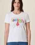 White T-Shirt With Balloon Print And Stretch Cotton