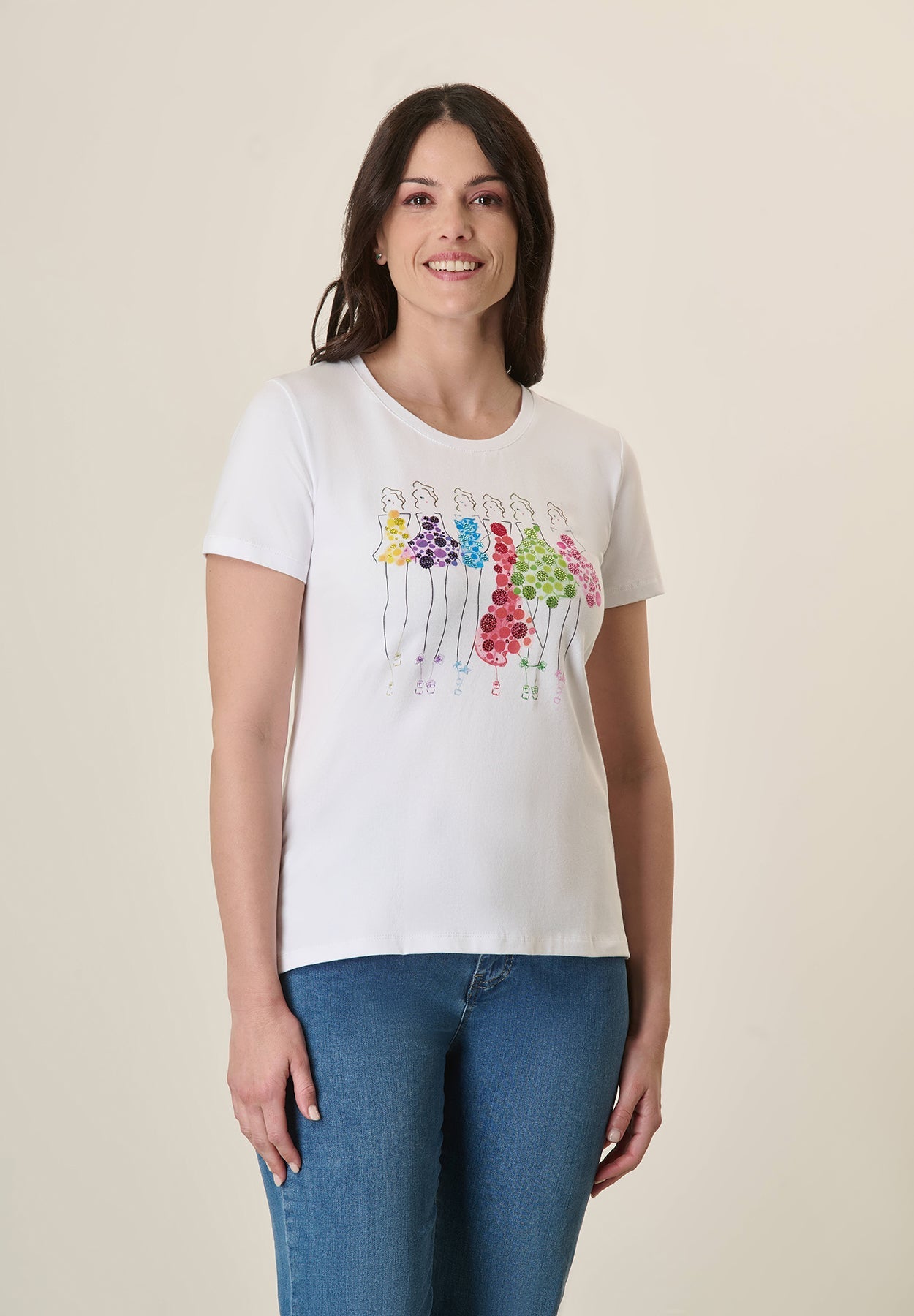 White T-Shirt With Balloon Print And Stretch Cotton