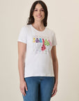 White T-Shirt With Balloon Print And Stretch Cotton