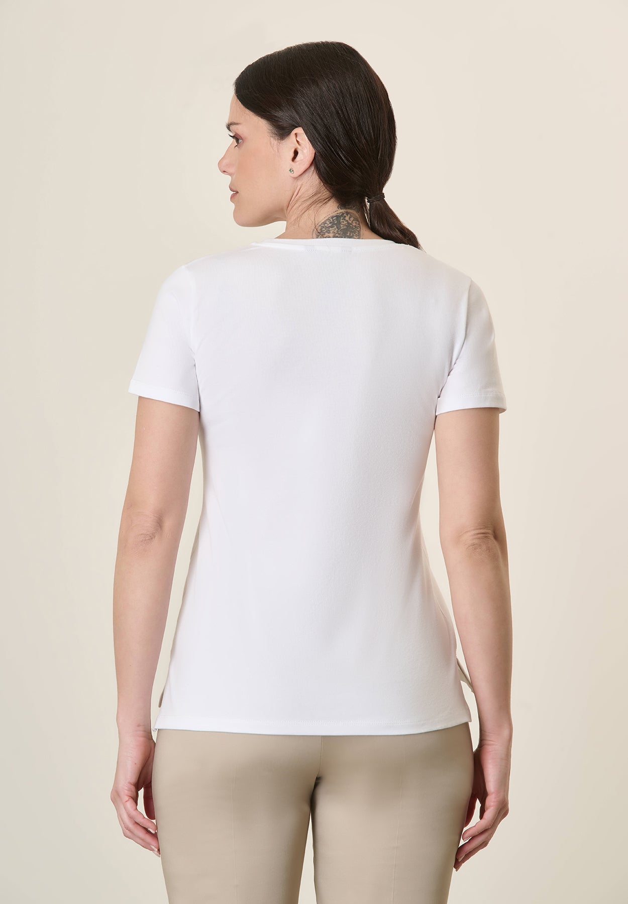 White T-Shirt With Pink Print, Stretch Cotton