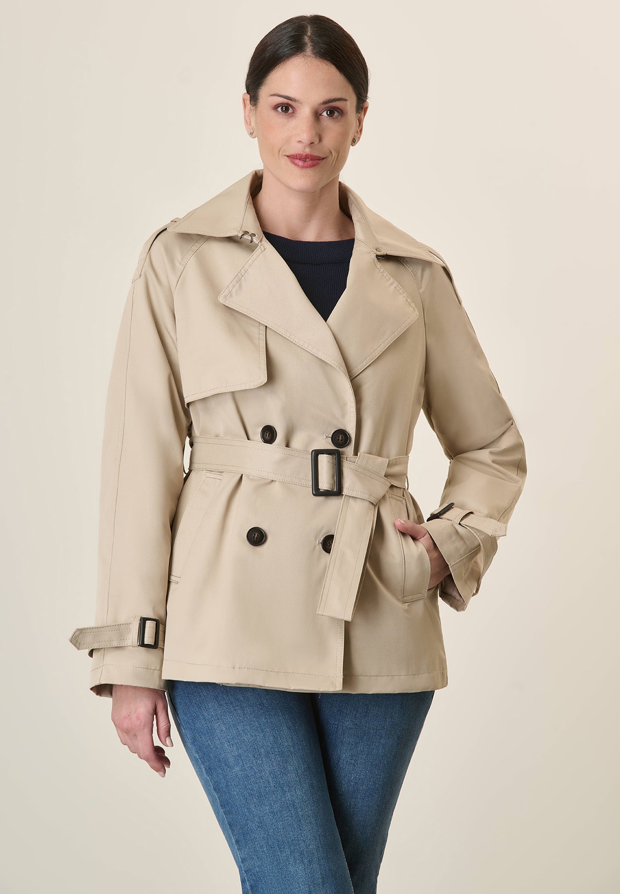 Short Beige Waterproof Trench Coat