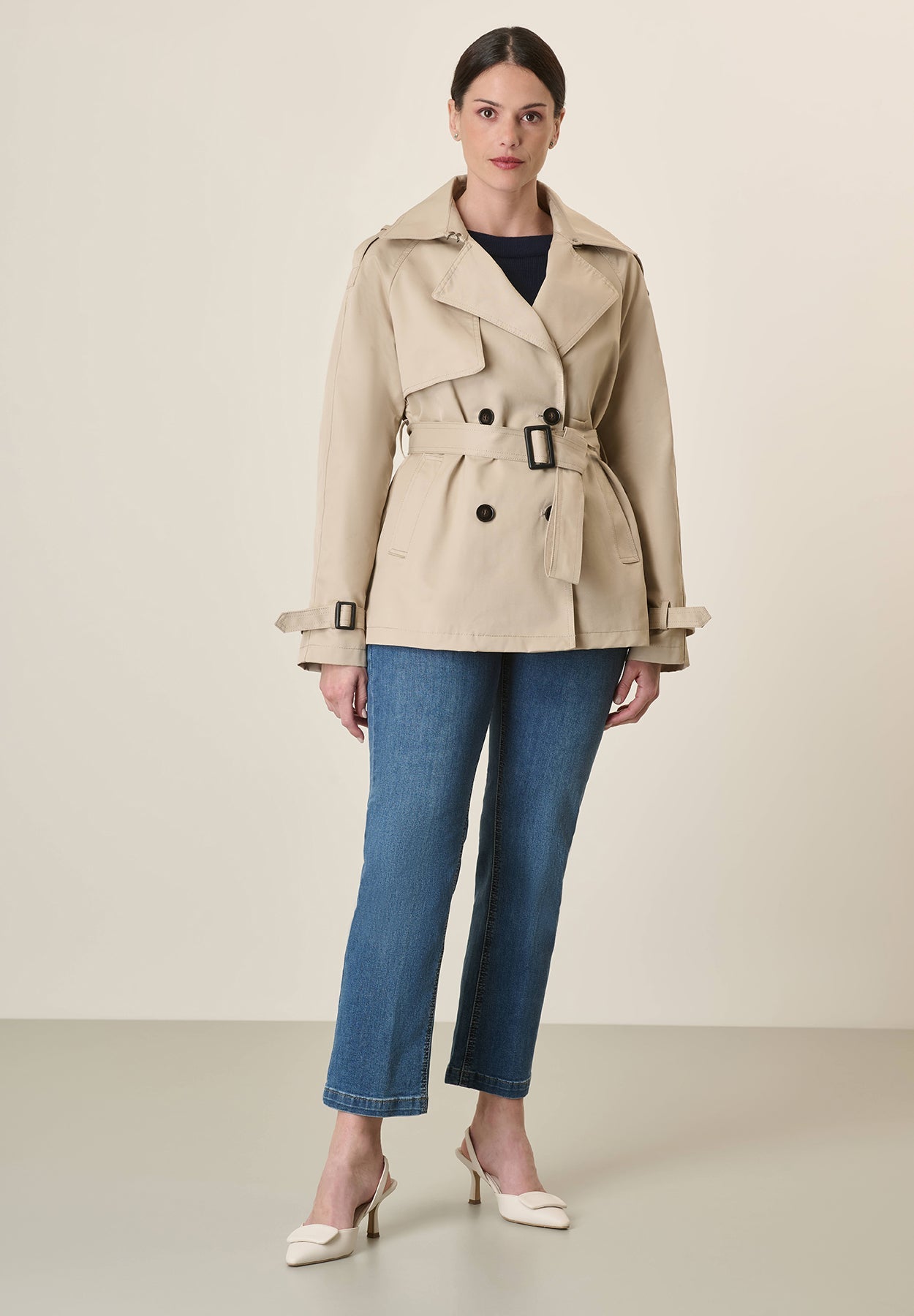 Short Beige Waterproof Trench Coat