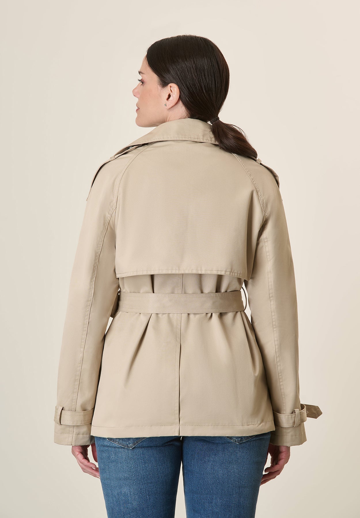 Short Beige Waterproof Trench Coat