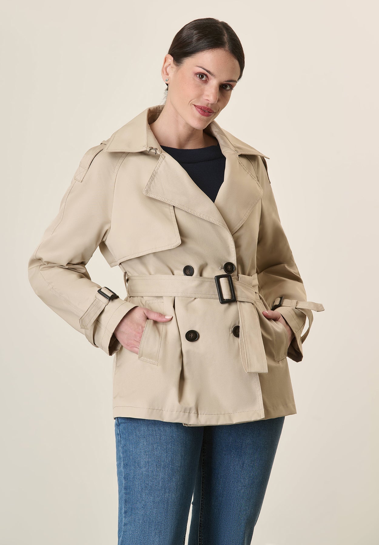 Short Beige Waterproof Trench Coat