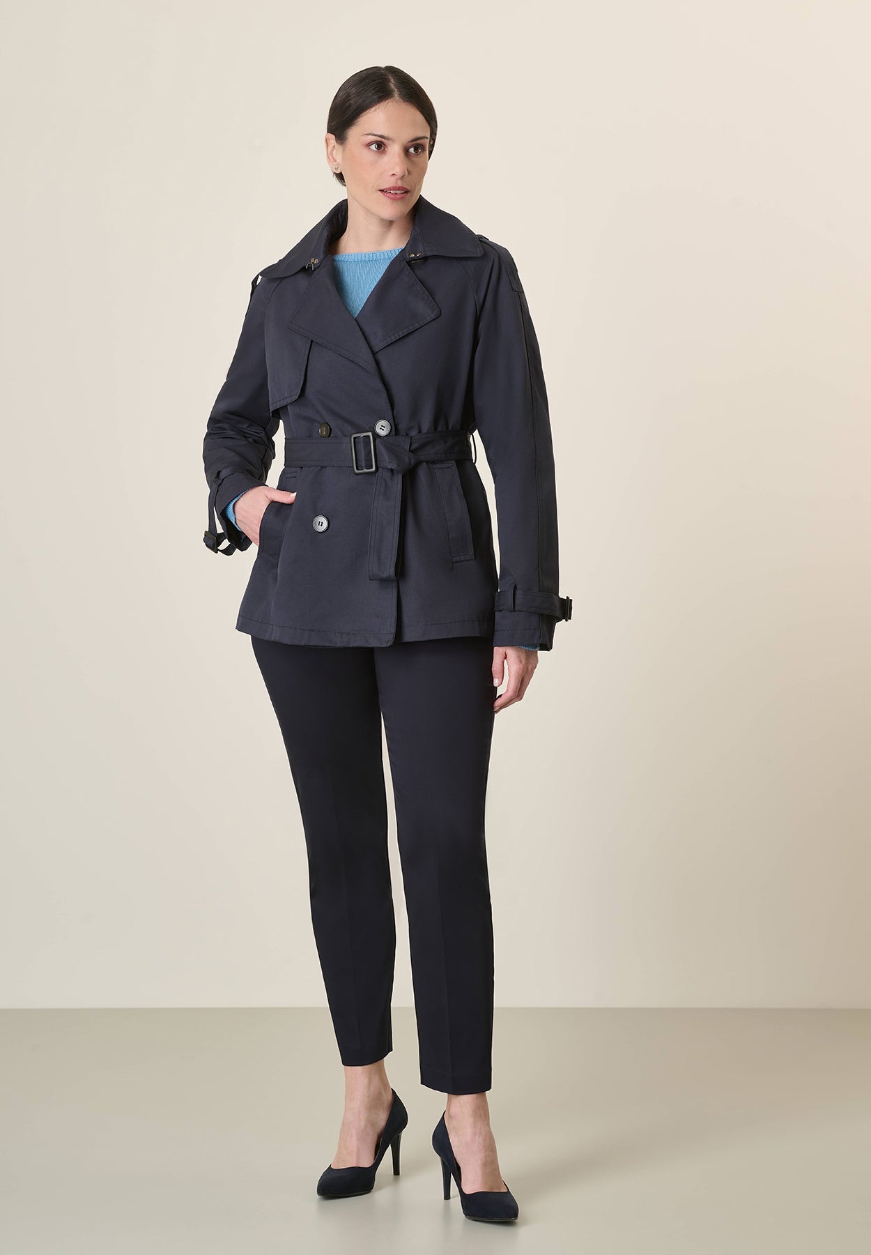 Short Blue Waterproof Trench Coat