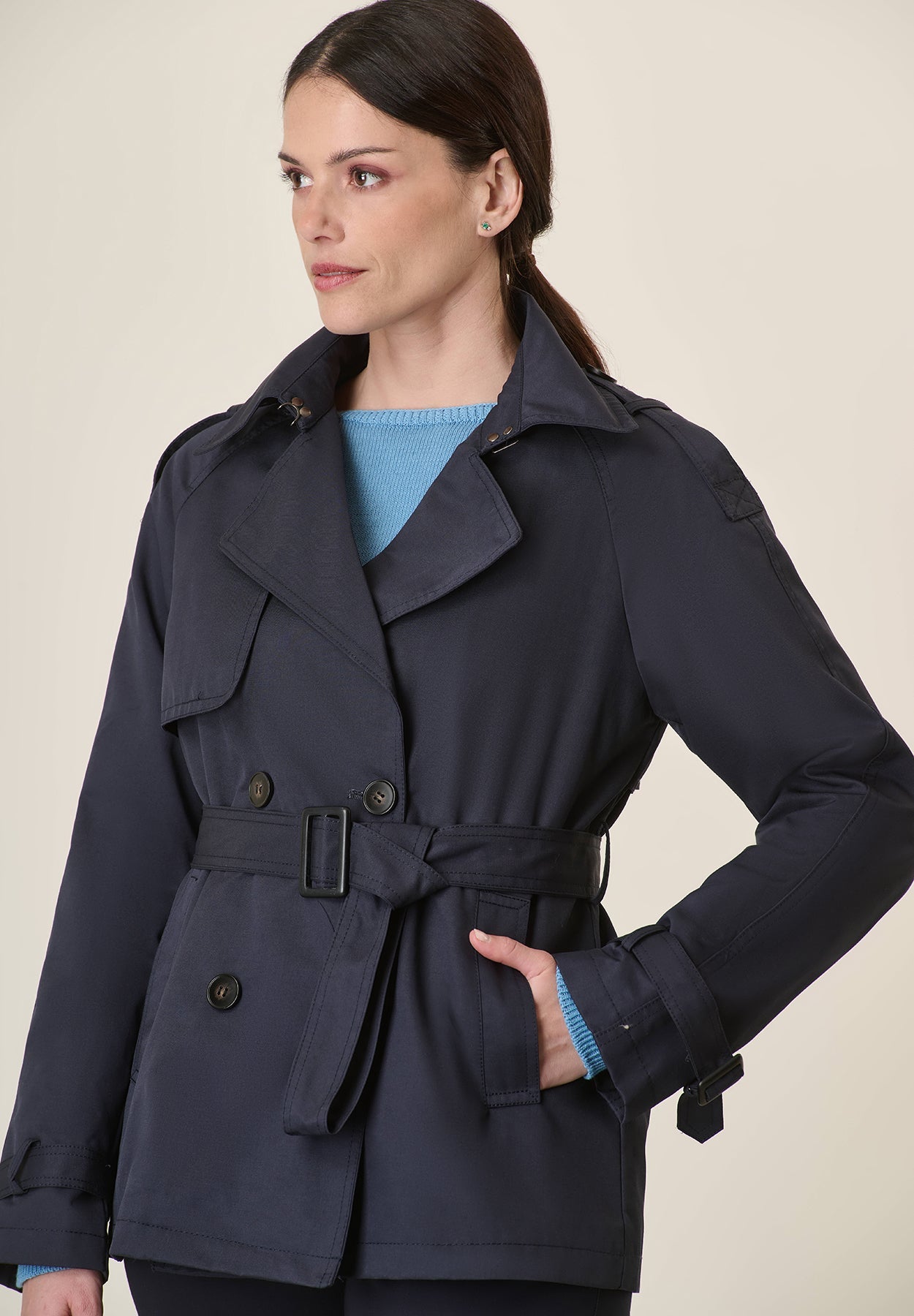 Short Blue Waterproof Trench Coat