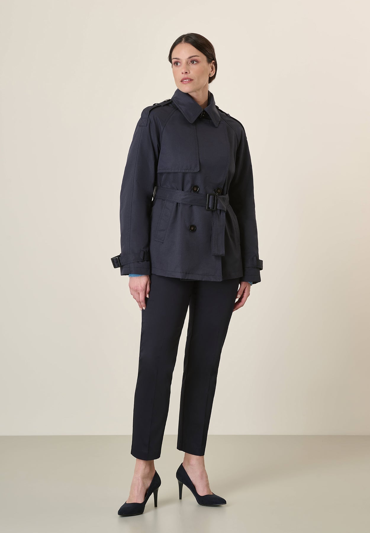 Short Blue Waterproof Trench Coat