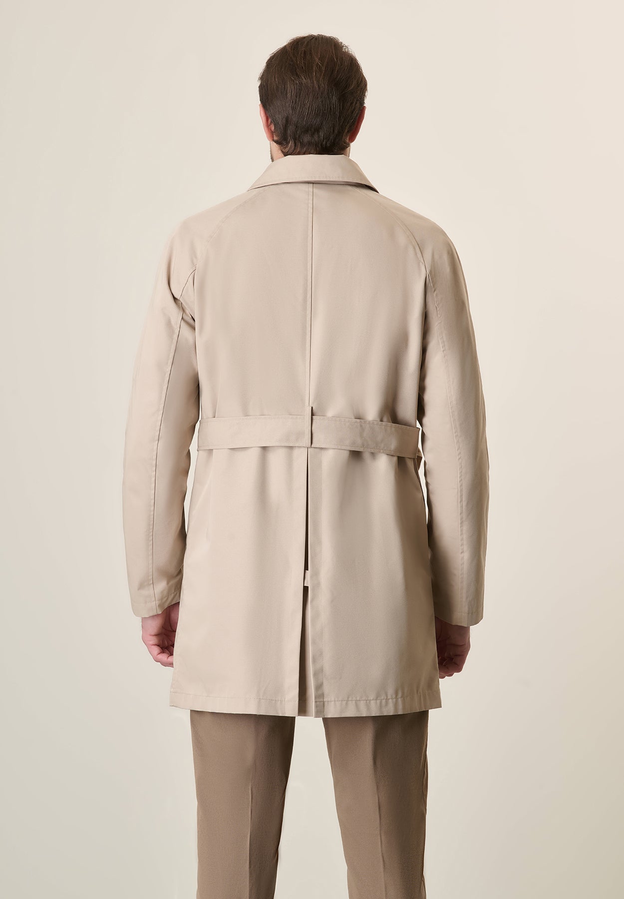 Beige Double-Breasted Waterproof Trench Coat With Belt