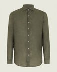 Custom Fit Linen Military Green Shirt
