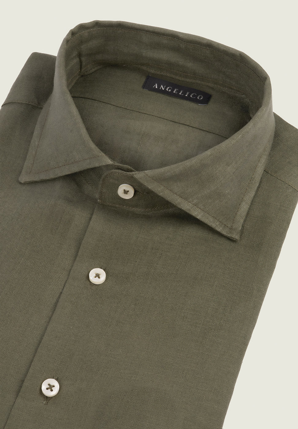 Custom Fit Linen Military Green Shirt