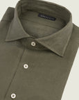 Custom Fit Linen Military Green Shirt
