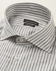 White Shirt With Dark Brown Stripes And A Linen Blend, Custom Fit