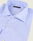 Slim Fit Light Blue And White Striped Cotton Shirt