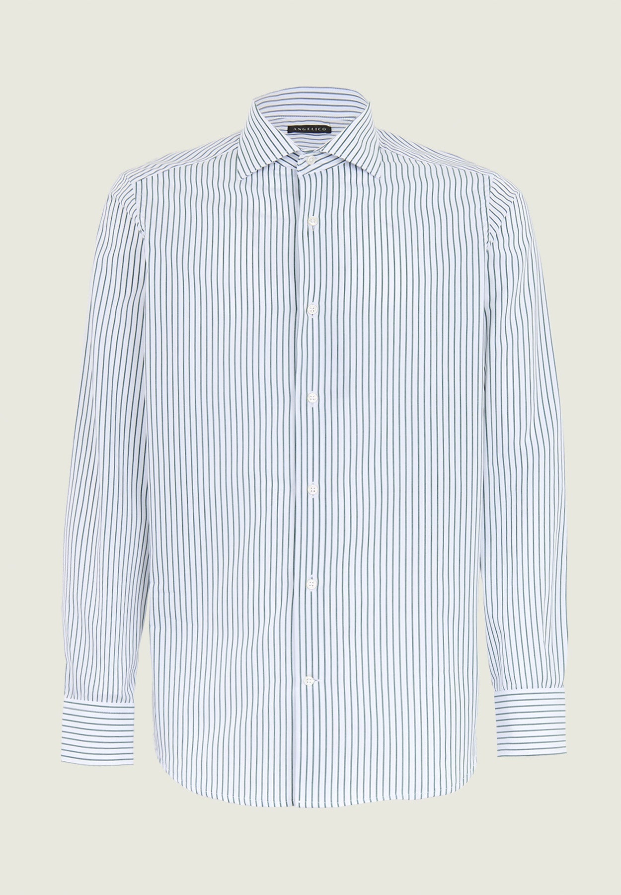 Slim Fit White And Green Striped Cotton Shirt