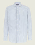 Slim Fit White And Green Striped Cotton Shirt