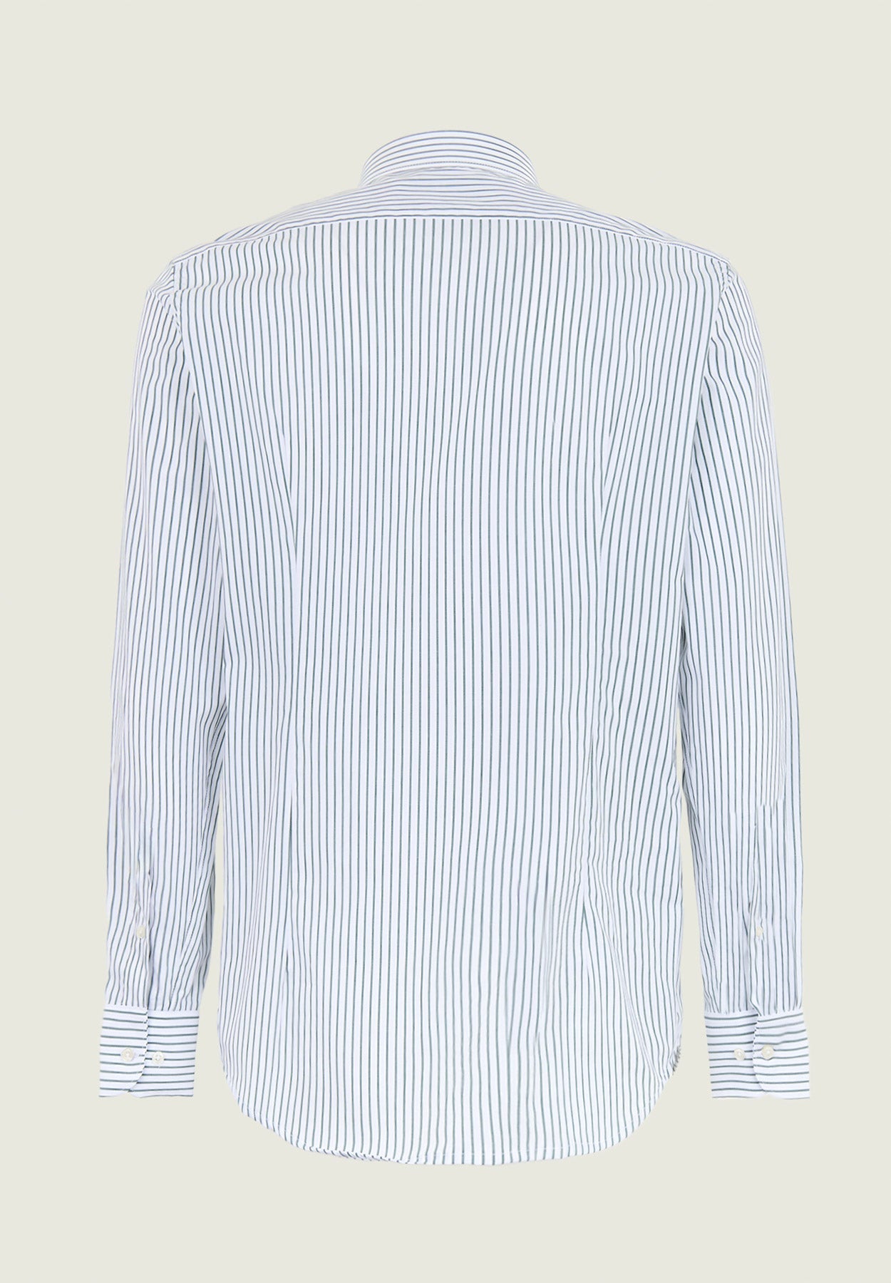 Slim Fit White And Green Striped Cotton Shirt