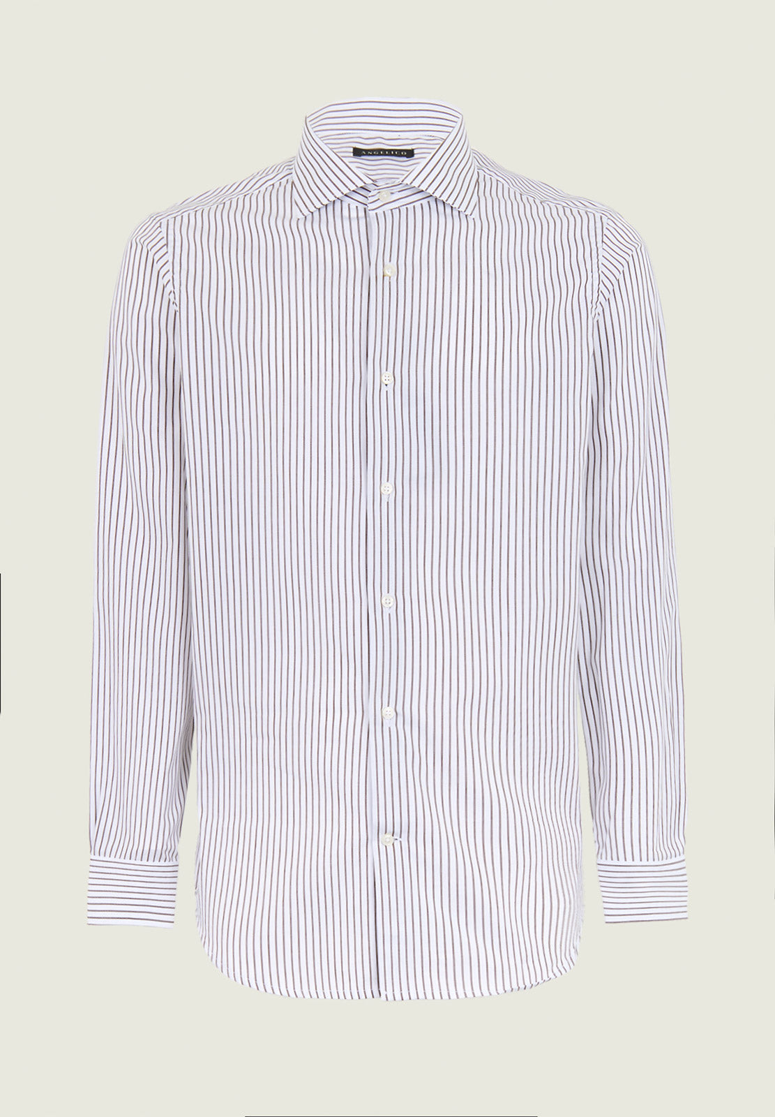 Slim Fit White And Brown Striped Cotton Shirt
