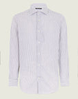 Slim Fit White And Brown Striped Cotton Shirt