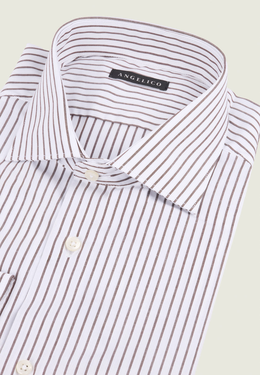Slim Fit White And Brown Striped Cotton Shirt