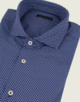 Blue And White Patterned Shirt In Custom Fit Performance Fabric
