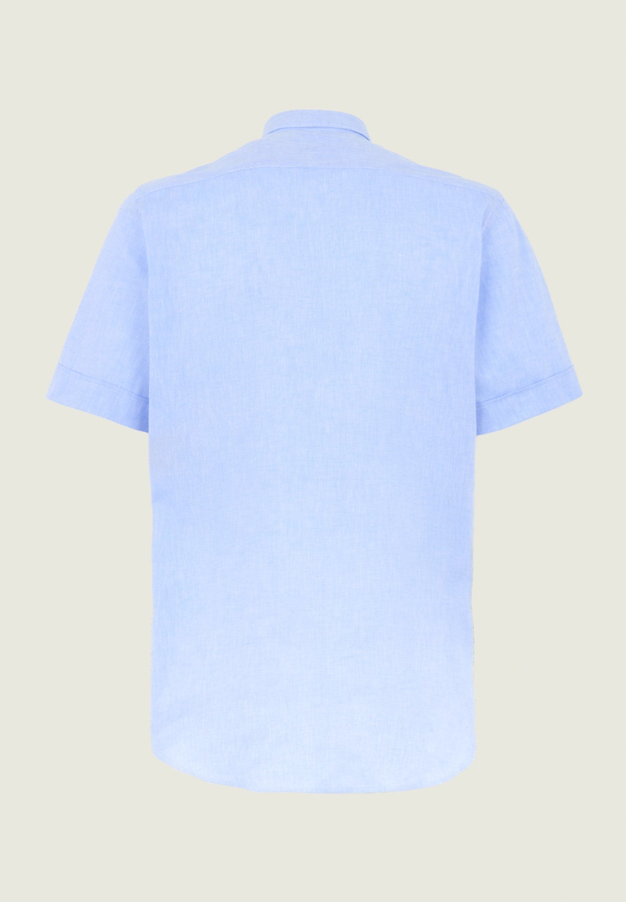 Light Blue Short-Sleeved Linen Blend Regular-Fit Button-Down Shirt