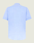 Light Blue Short-Sleeved Linen Blend Regular-Fit Button-Down Shirt