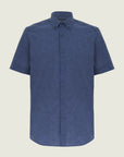 Regular-Fit, Button-Down, Short-Sleeved, Linen-Blend Blue Shirt