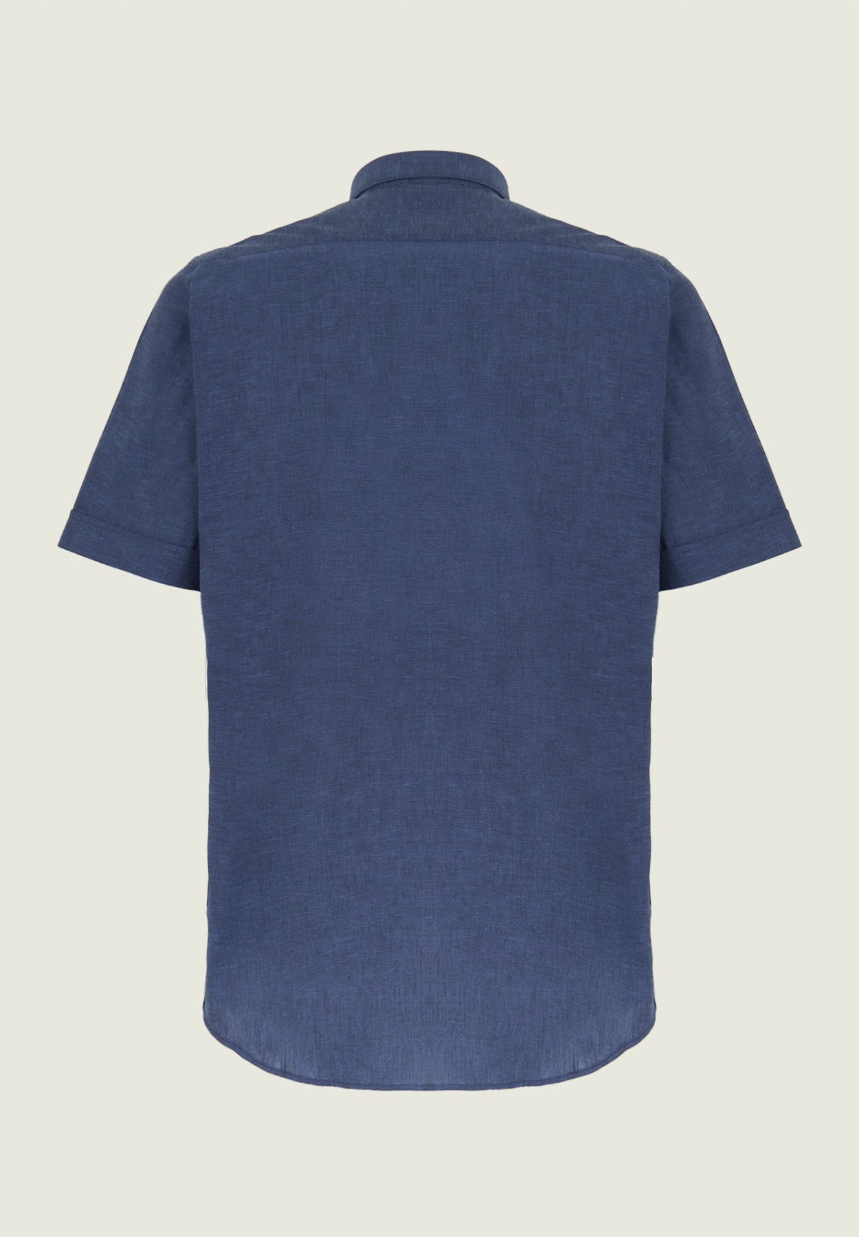 Regular-Fit, Button-Down, Short-Sleeved, Linen-Blend Blue Shirt