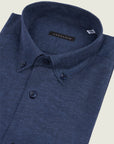 Regular-Fit, Button-Down, Short-Sleeved, Linen-Blend Blue Shirt