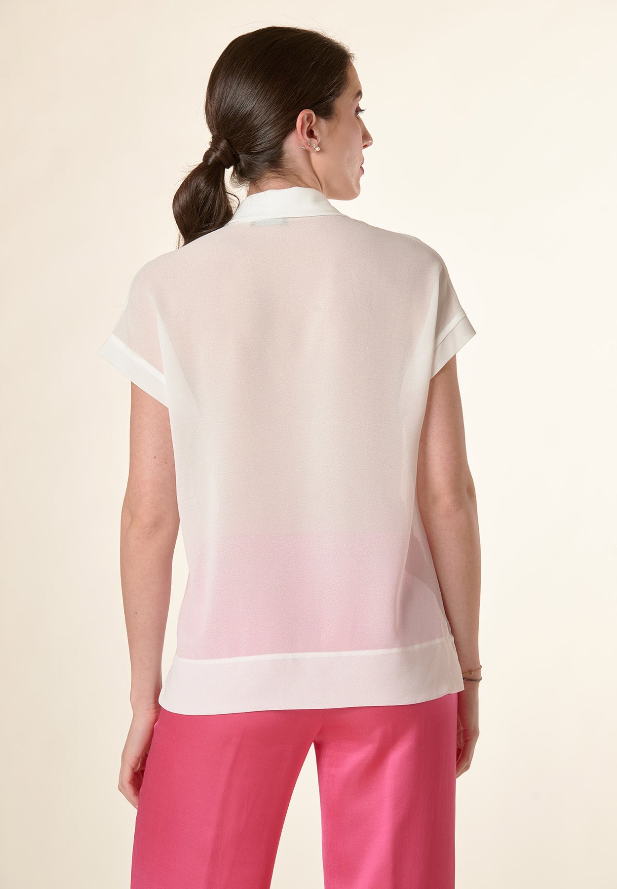 Blusa bianca cravattino manica aletta tulle-Angelico