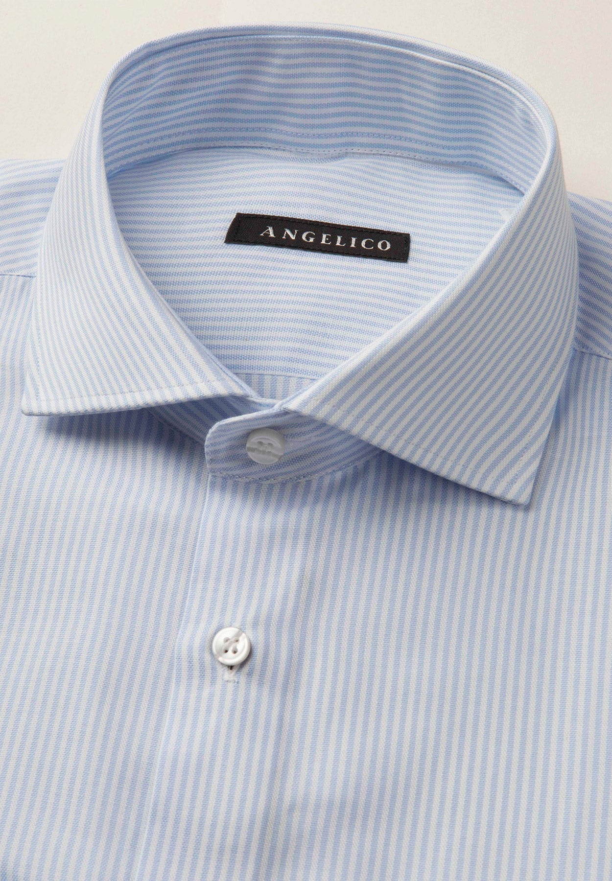 Camicia celeste bianco rigata cotone regular fit-Angelico