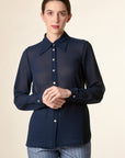 Camicia blu crepe colletto punta-Angelico