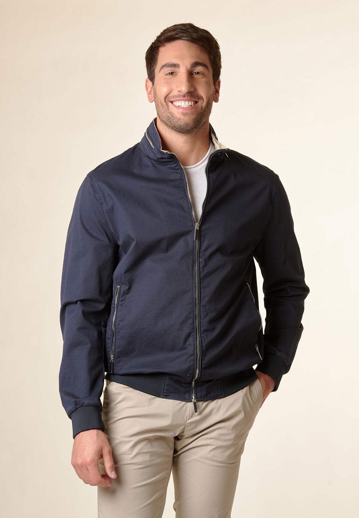 Bomber blu scuro cotone zip-Angelico