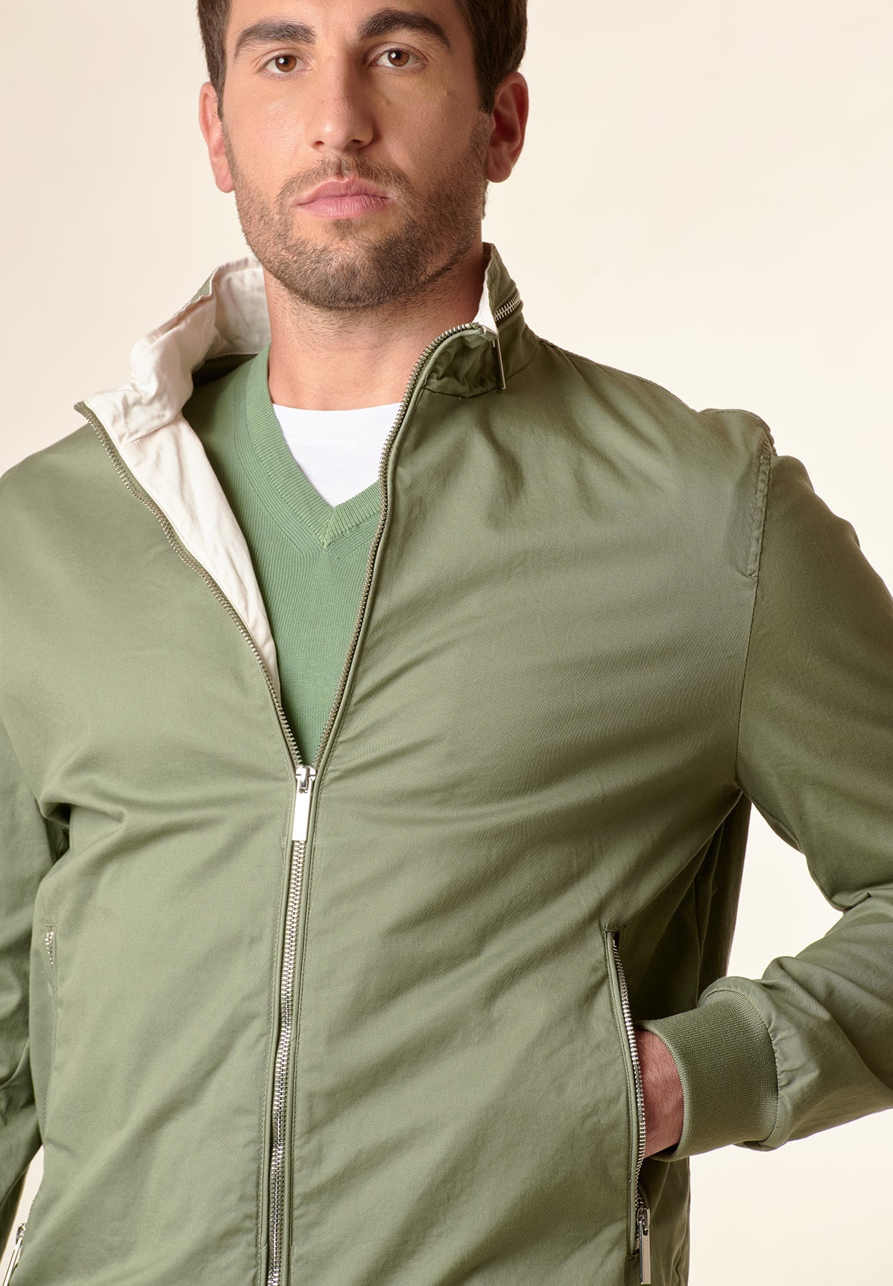 Bomber verde militare cotone zip-Angelico