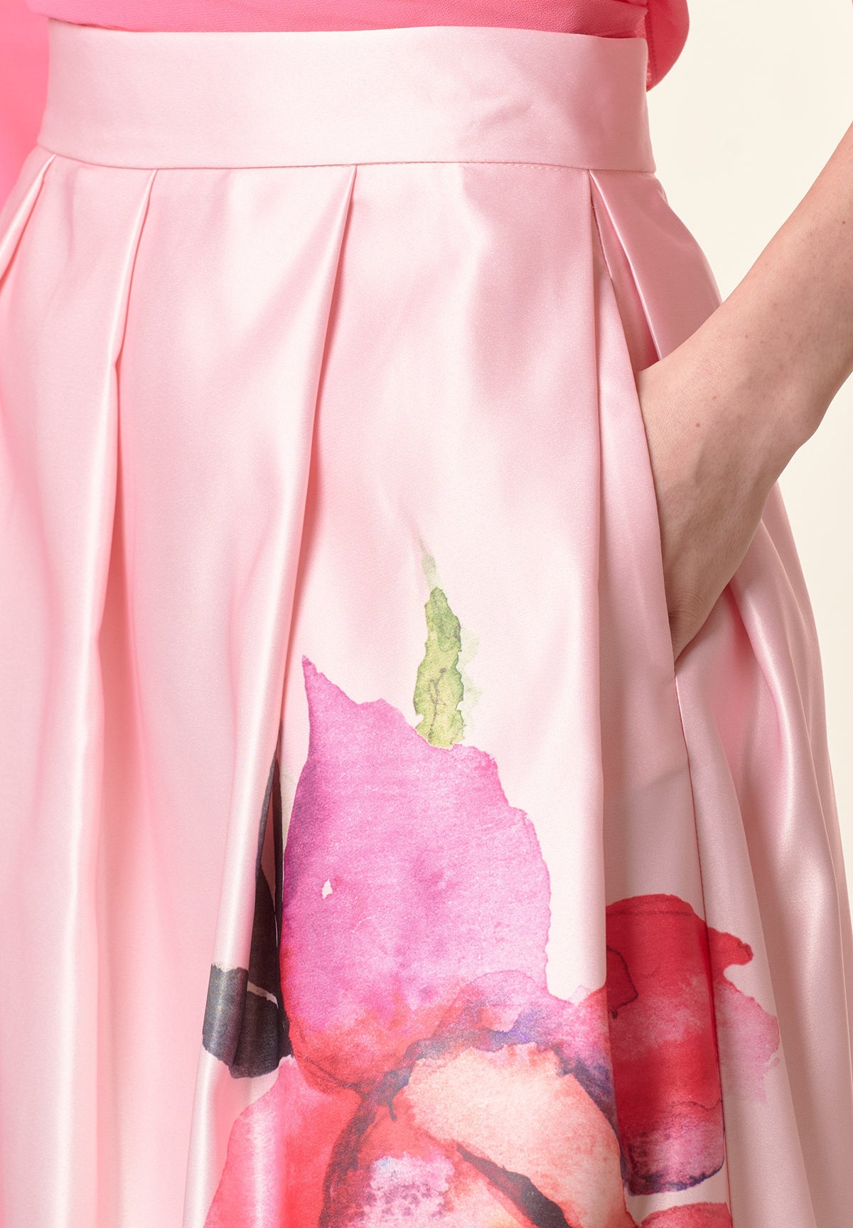 Gonna rosa fantasia fiori pieghe-Angelico