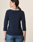 Blue Cotton Boat Neck Sweater