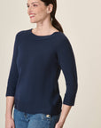 Blue Cotton Boat Neck Sweater