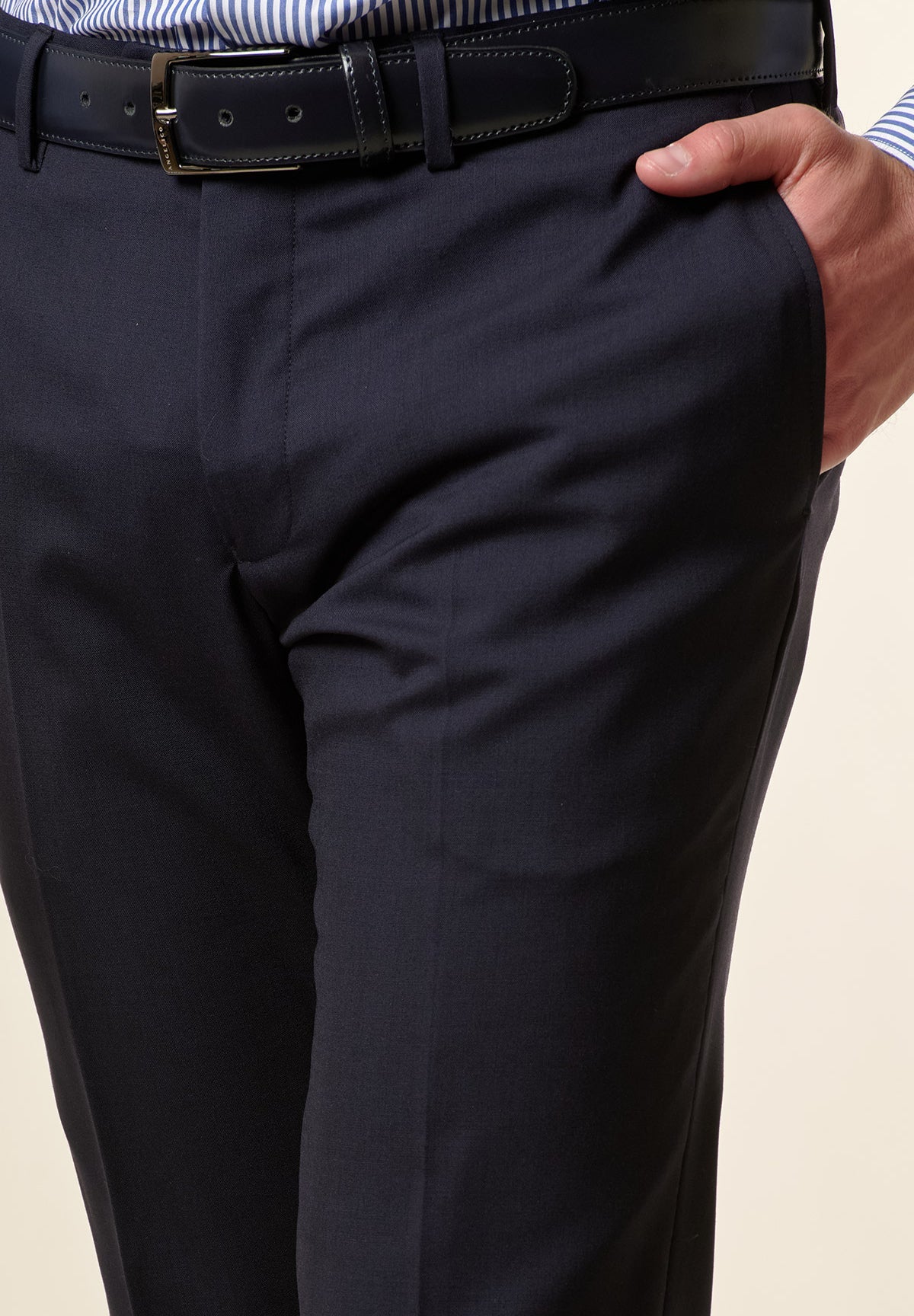 Pantalone blu tela lana vergine custom fit-Angelico
