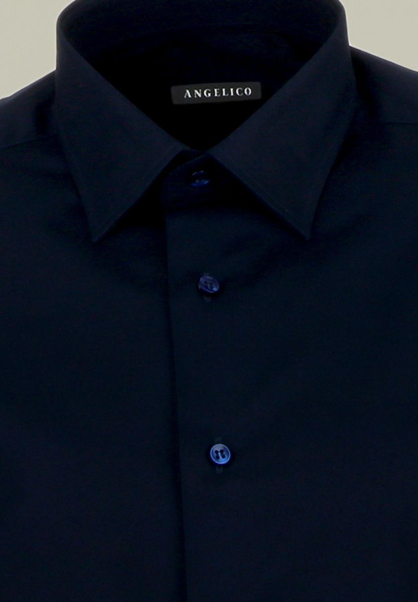 Camicia blu cotone elasticizzato slim fit-Angelico