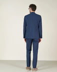 Custom fit blue pinstriped wool canvas suit