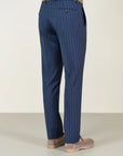 Custom fit blue pinstriped wool canvas suit
