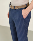 Custom fit blue pinstriped wool canvas suit