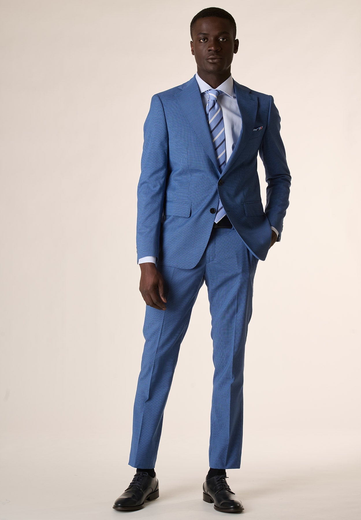 Abito bluette micro pied de poule custom fit-Angelico