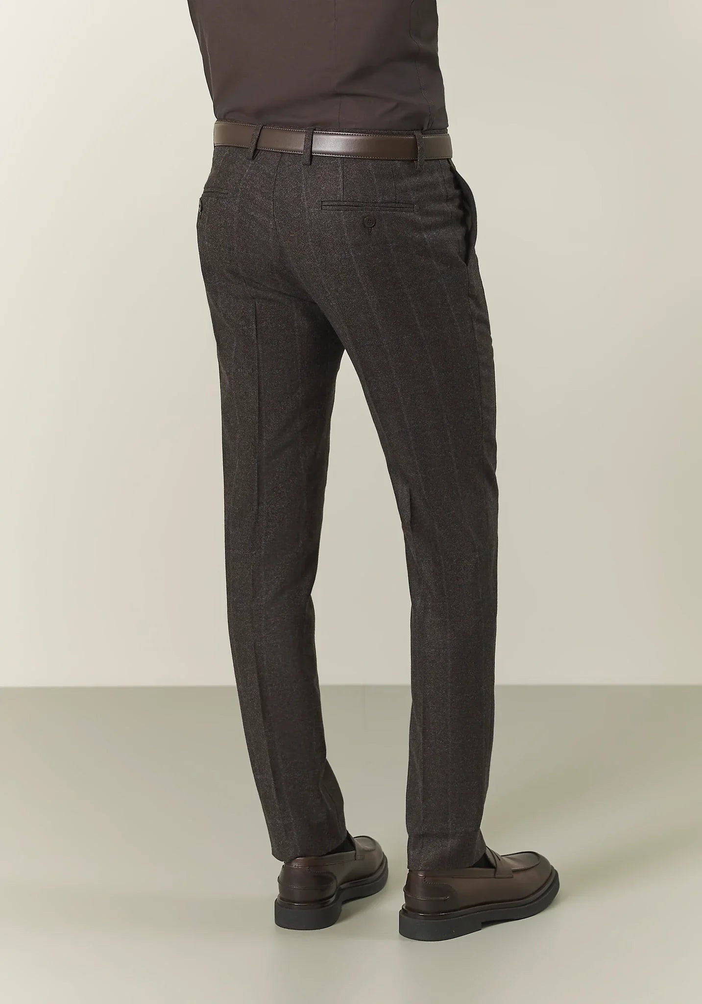 Brown check flannel virgin wool custom fit suit