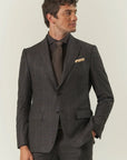 Brown check flannel virgin wool custom fit suit